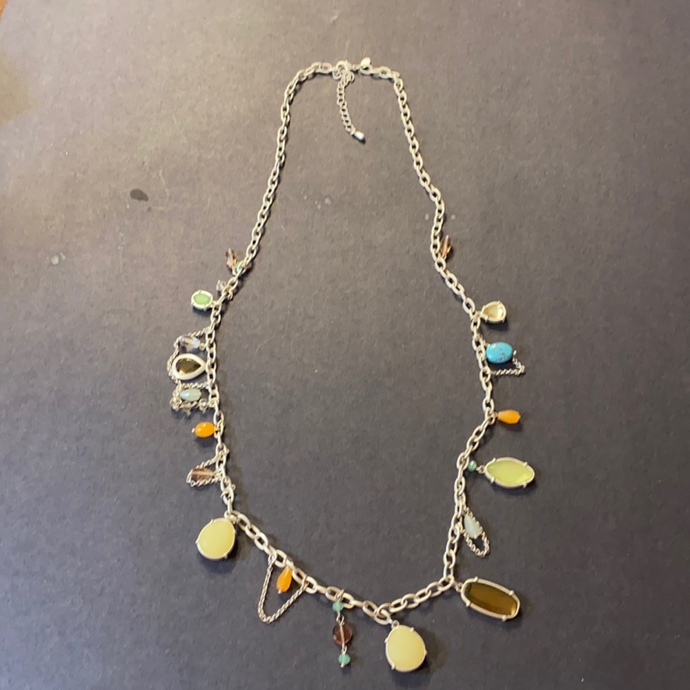 Lia Sophia Multicolored Chain Style Necklace w Beads Silver Tone Charms Vintage